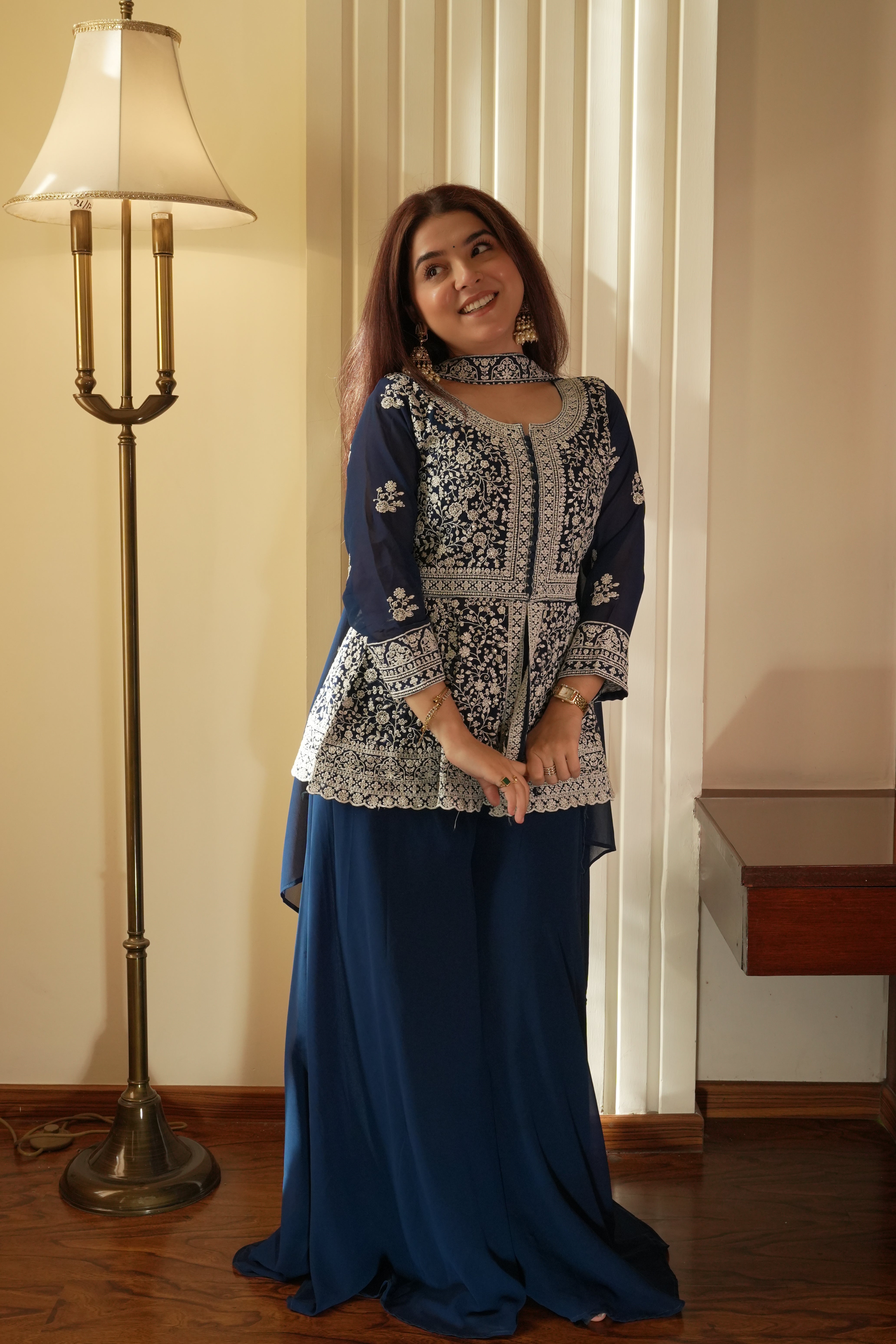 Designer Embroidered Peplum Top Palazzo Set for Women