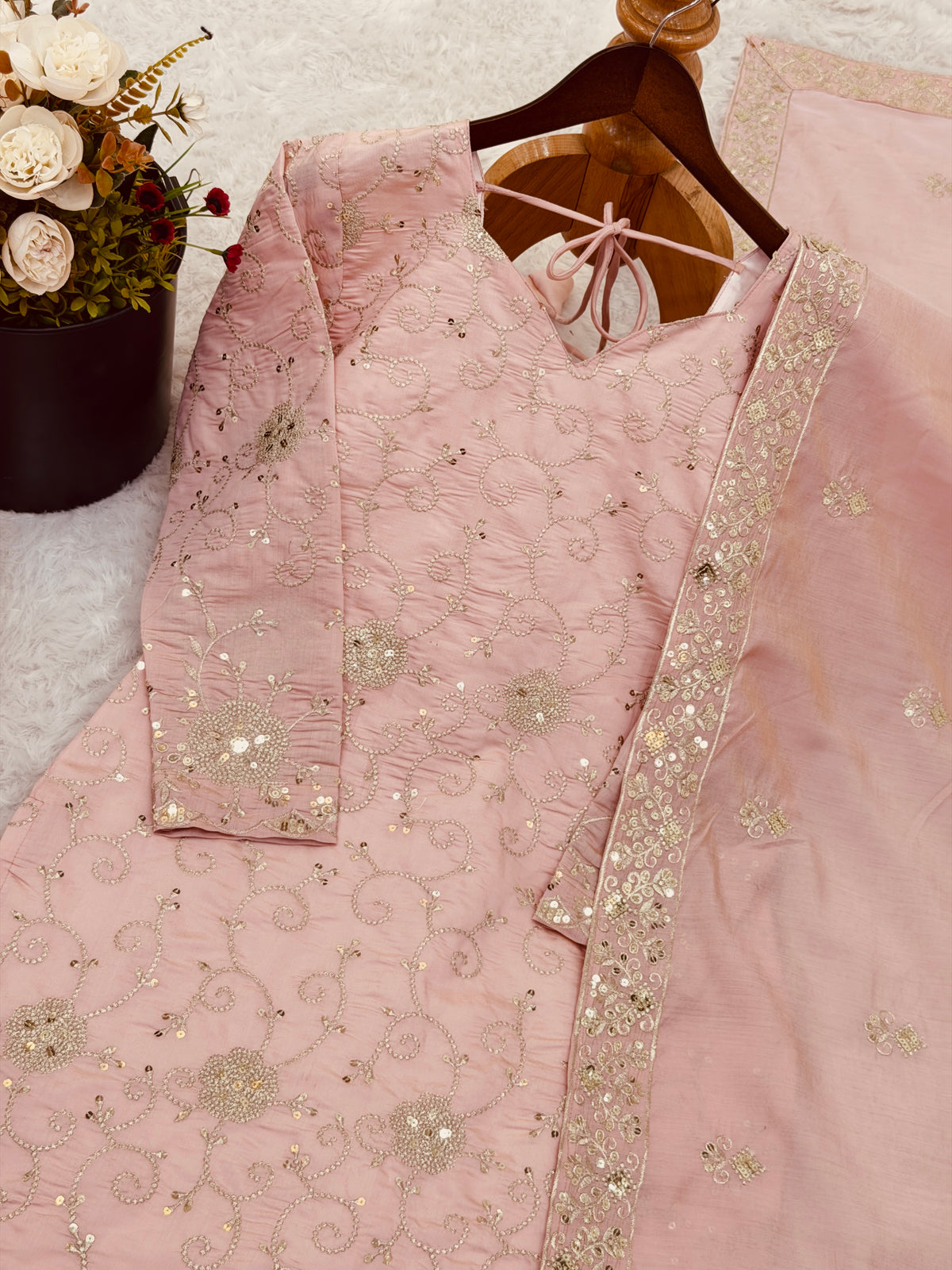 Designer Simar Silk Top Sharara Dupatta Set with Embroidery Sequence Work