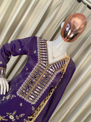 Designer Coss Moss Kurti Palazzo Dupatta Set with Real Mirror Embroidery Work