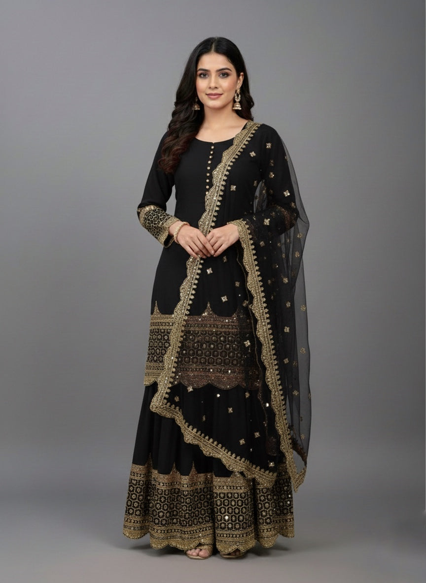 Designer Faux Georgette Sharara Set with 5mm Embroidery Sequence Work