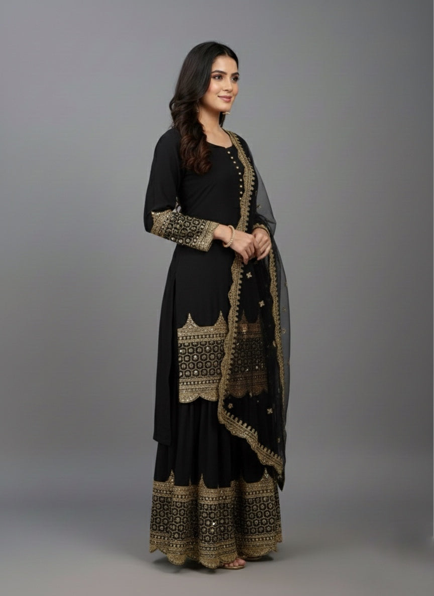Designer Faux Georgette Sharara Set with 5mm Embroidery Sequence Work