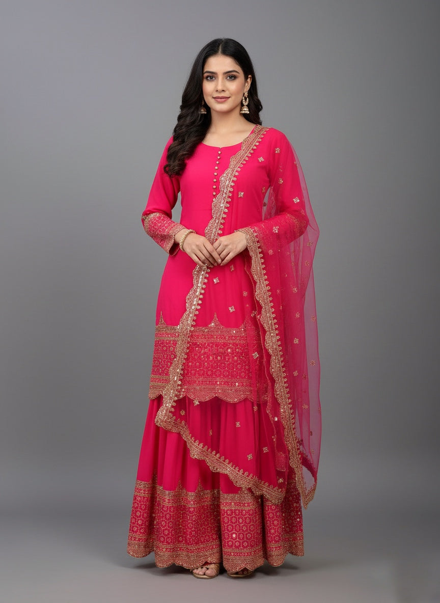 Designer Faux Georgette Sharara Set with 5mm Embroidery Sequence Work