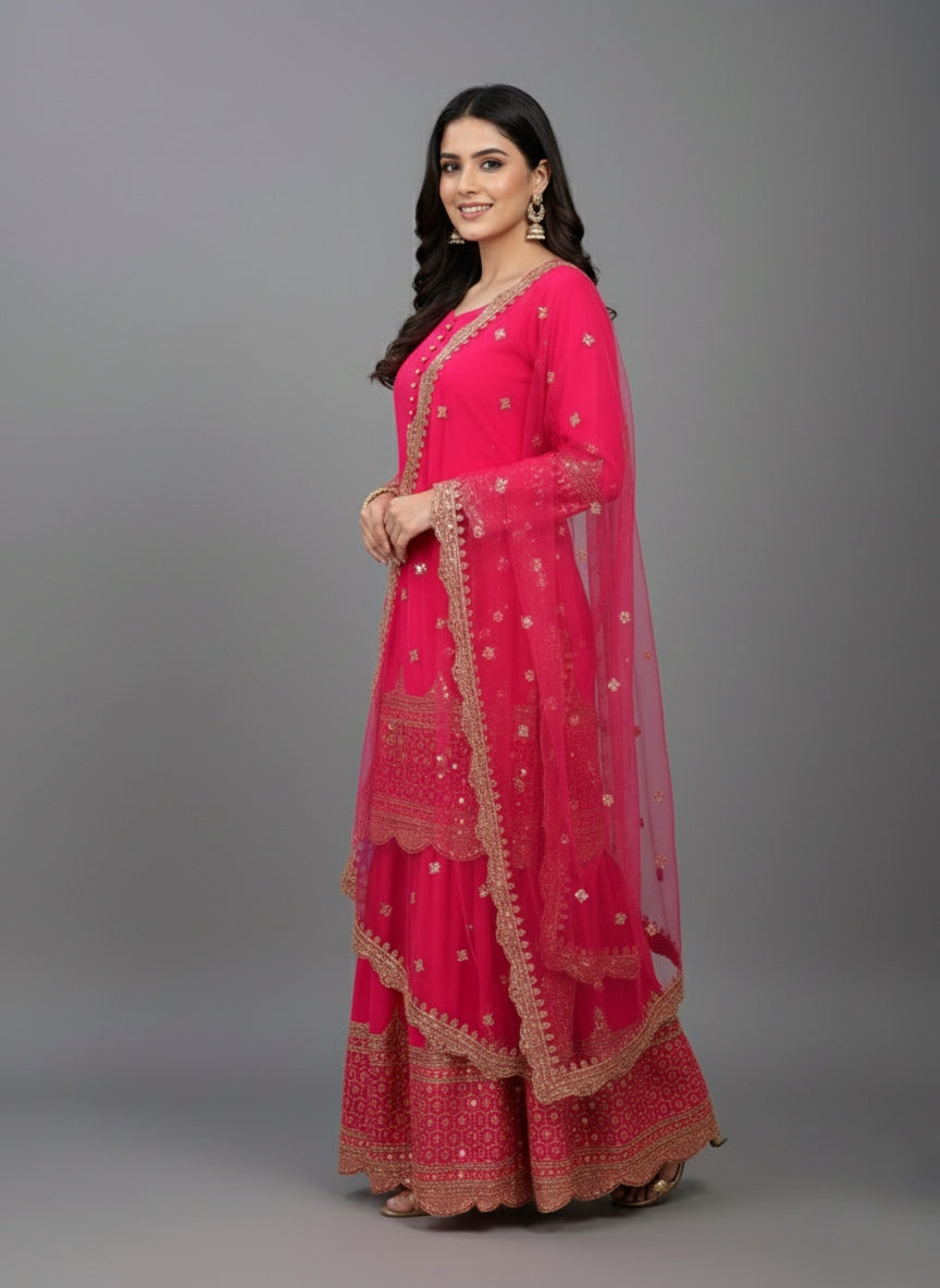 Designer Faux Georgette Sharara Set with 5mm Embroidery Sequence Work