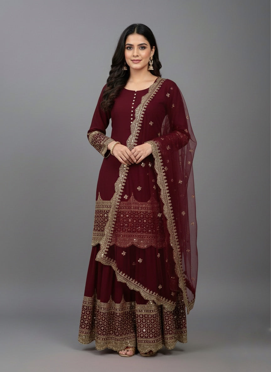 Designer Faux Georgette Sharara Set with 5mm Embroidery Sequence Work