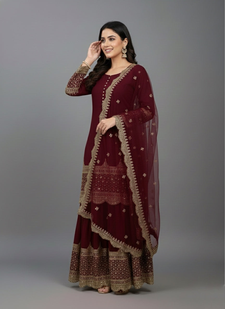 Designer Faux Georgette Sharara Set with 5mm Embroidery Sequence Work