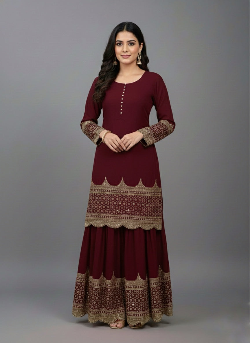 Designer Faux Georgette Sharara Set with 5mm Embroidery Sequence Work