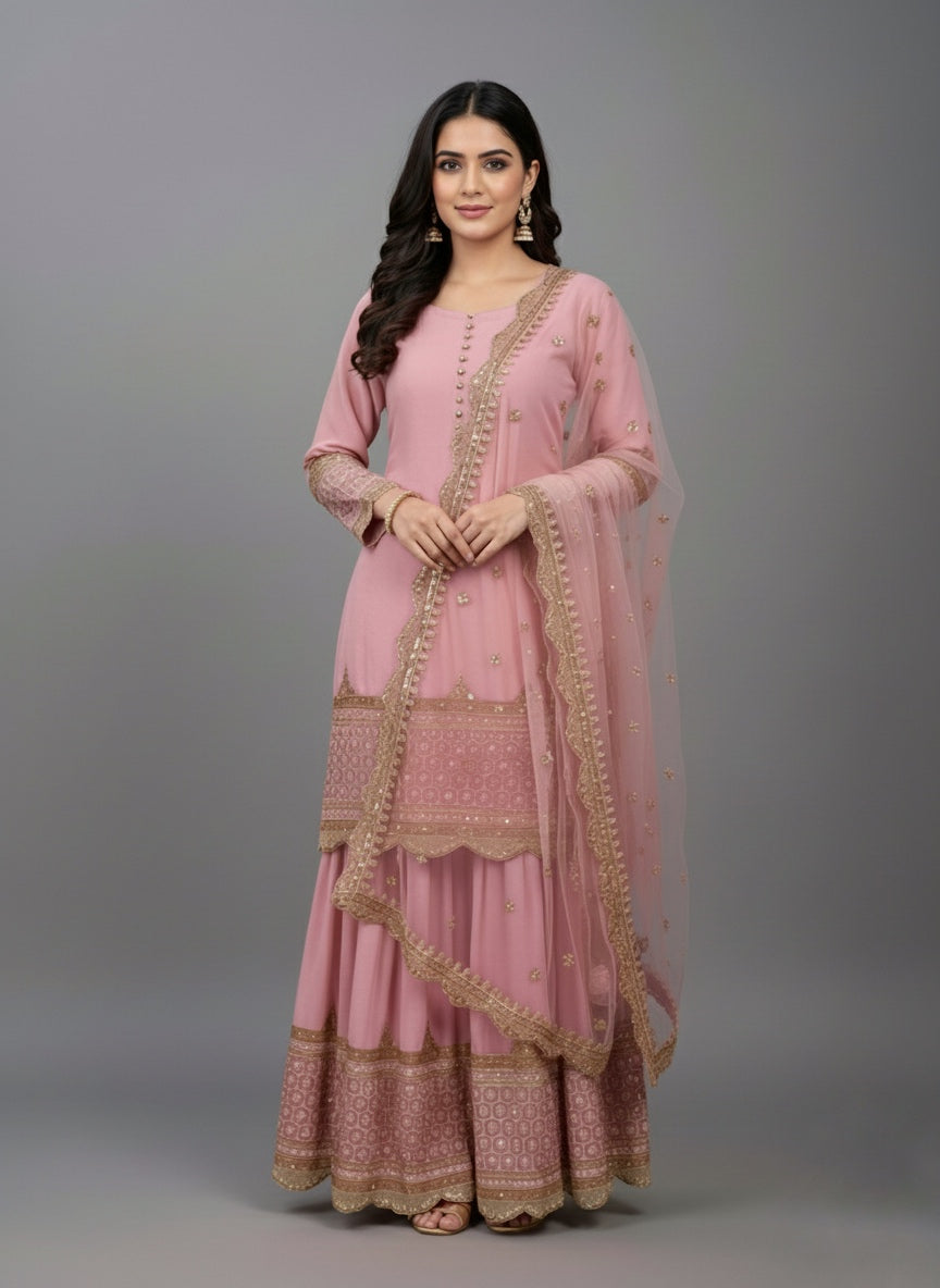 Designer Faux Georgette Sharara Set with 5mm Embroidery Sequence Work