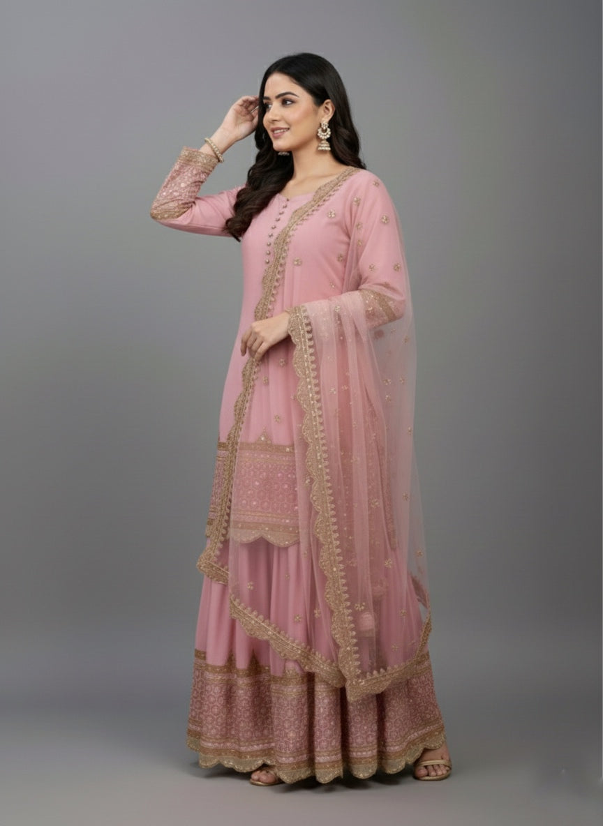 Designer Faux Georgette Sharara Set with 5mm Embroidery Sequence Work