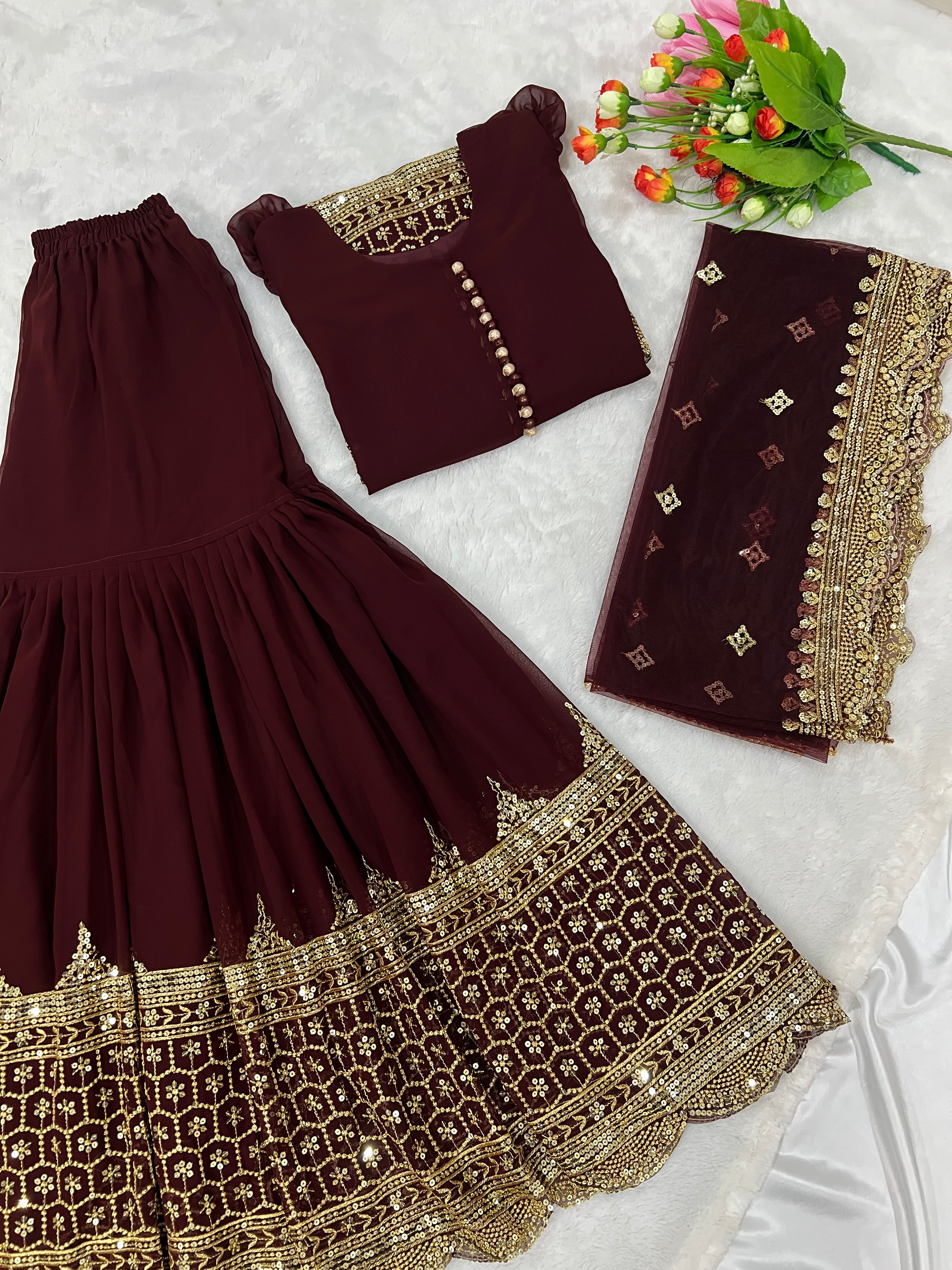 Designer Faux Georgette Sharara Set with 5mm Embroidery Sequence Work