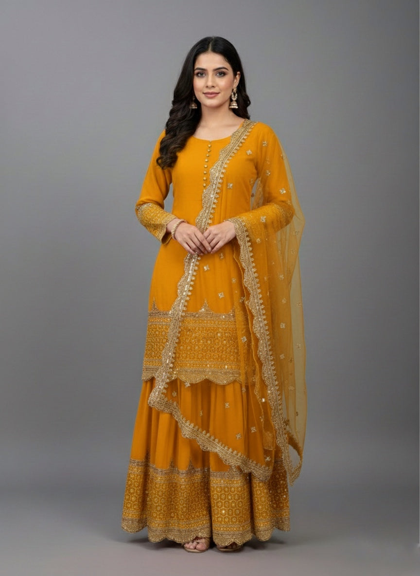 Designer Faux Georgette Sharara Set with 5mm Embroidery Sequence Work