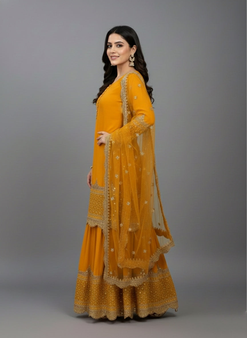 Designer Faux Georgette Sharara Set with 5mm Embroidery Sequence Work