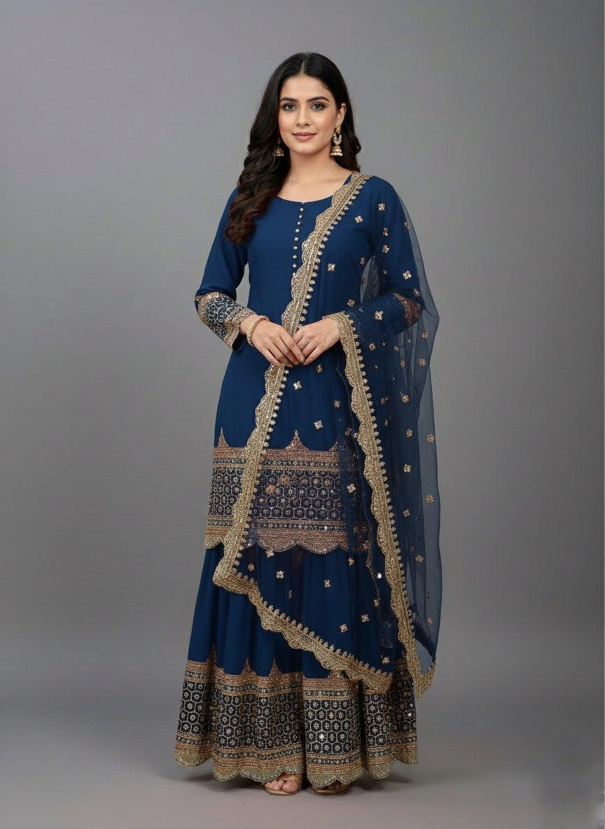Designer Faux Georgette Sharara Set with 5mm Embroidery Sequence Work
