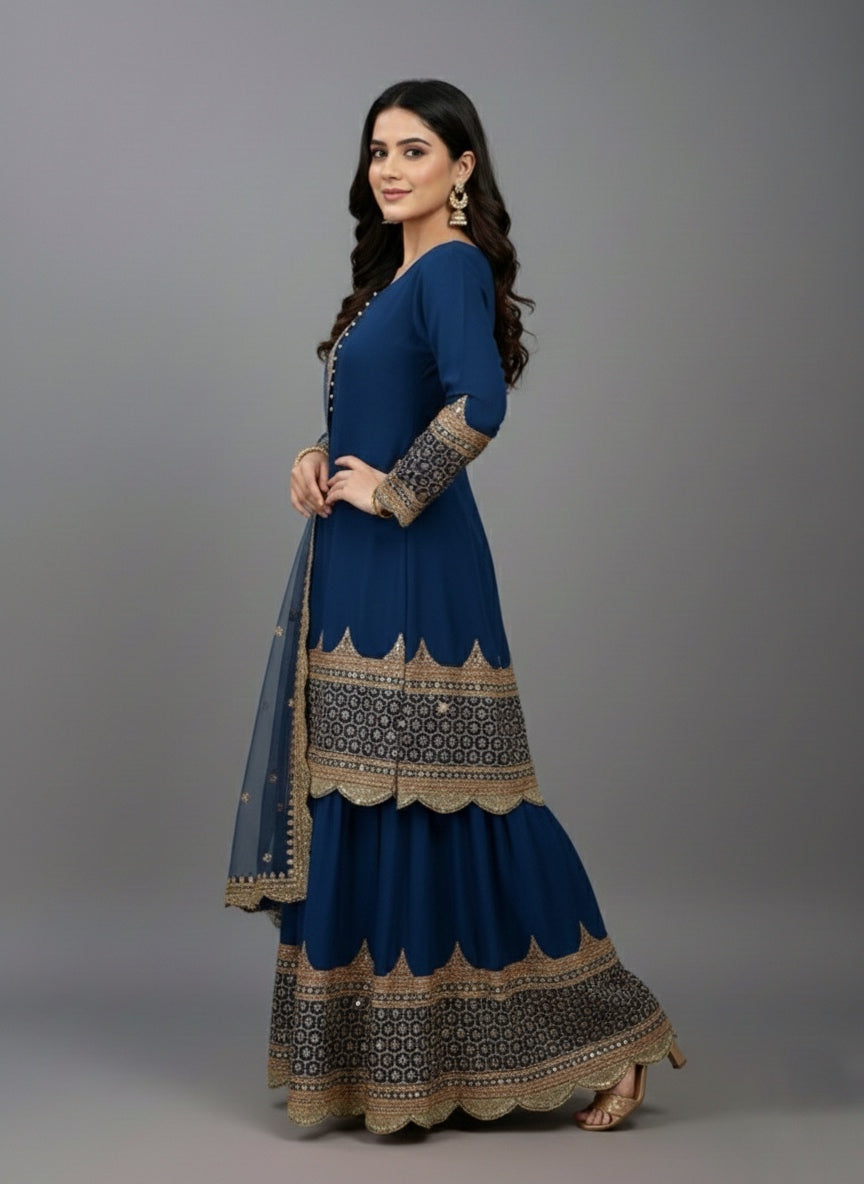 Designer Faux Georgette Sharara Set with 5mm Embroidery Sequence Work