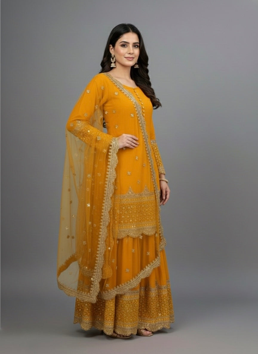 Designer Faux Georgette Sharara Set with 5mm Embroidery Sequence Work