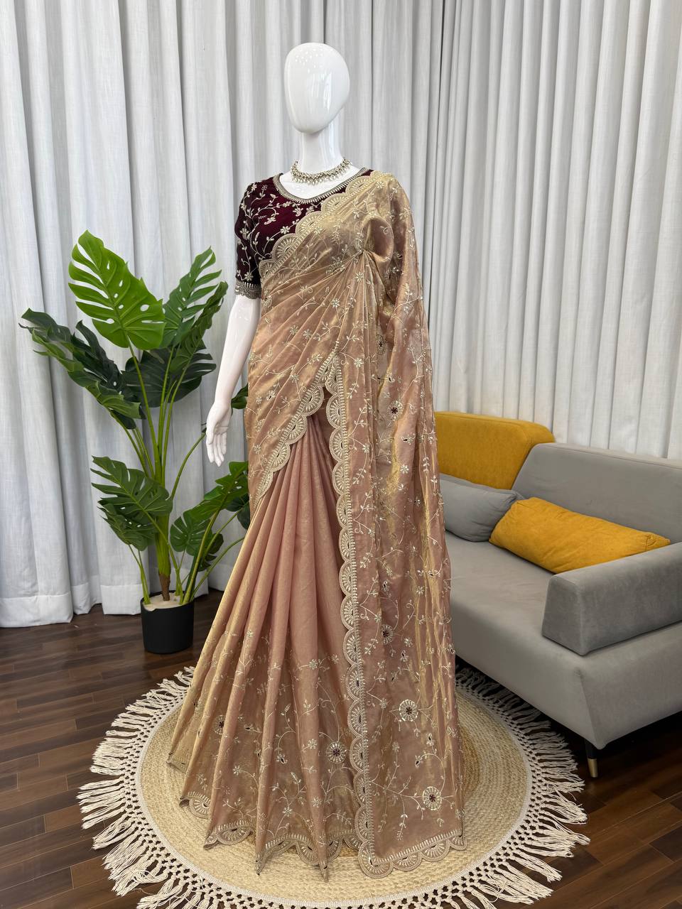 Premium Fendy Silk Saree with Intricate Embroidery & Sequence Work