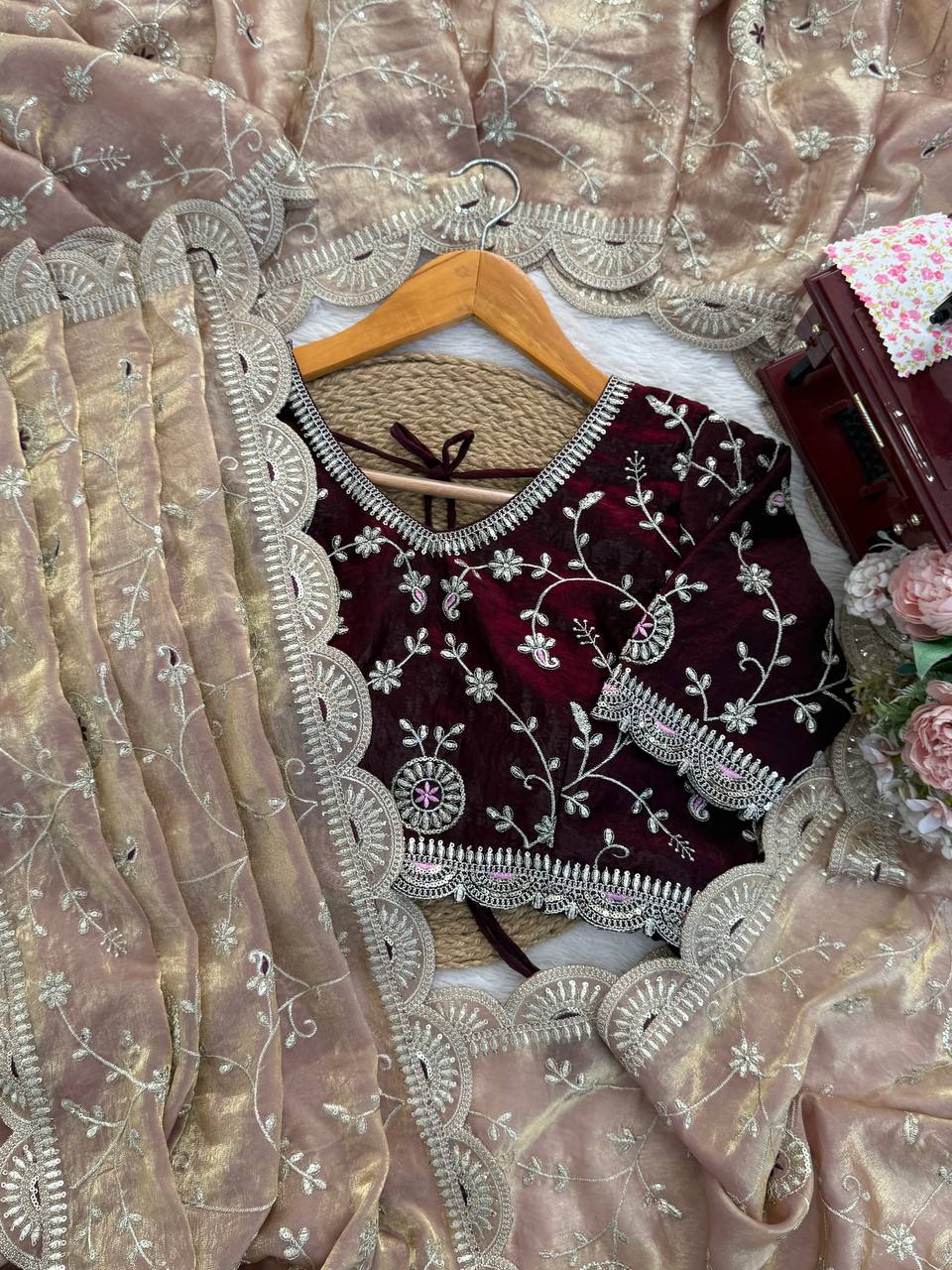 Premium Fendy Silk Saree with Intricate Embroidery & Sequence Work