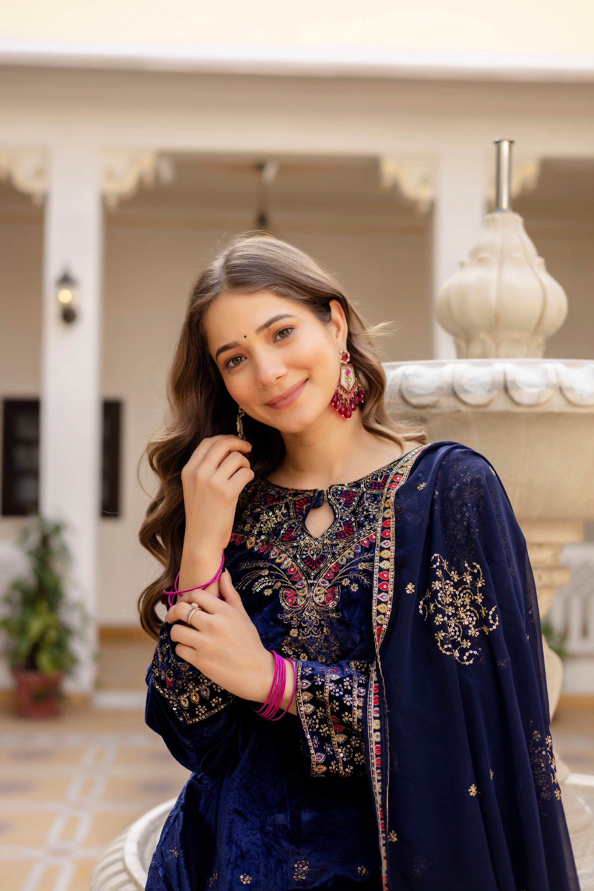 Exclusive 9000 Velvet Kurti Pant Dupatta Set with Heavy Embroidery Work