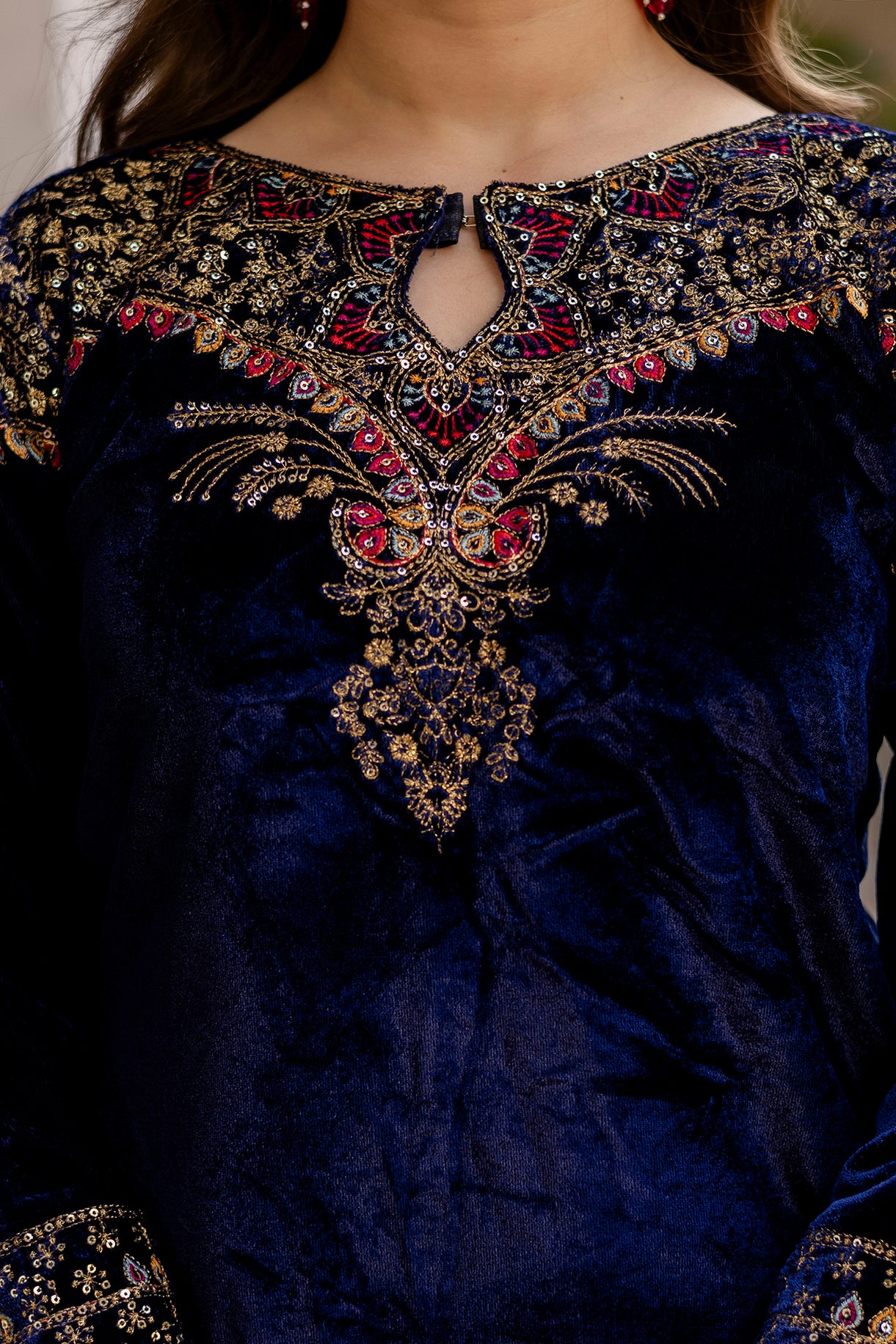 Exclusive 9000 Velvet Kurti Pant Dupatta Set with Heavy Embroidery Work
