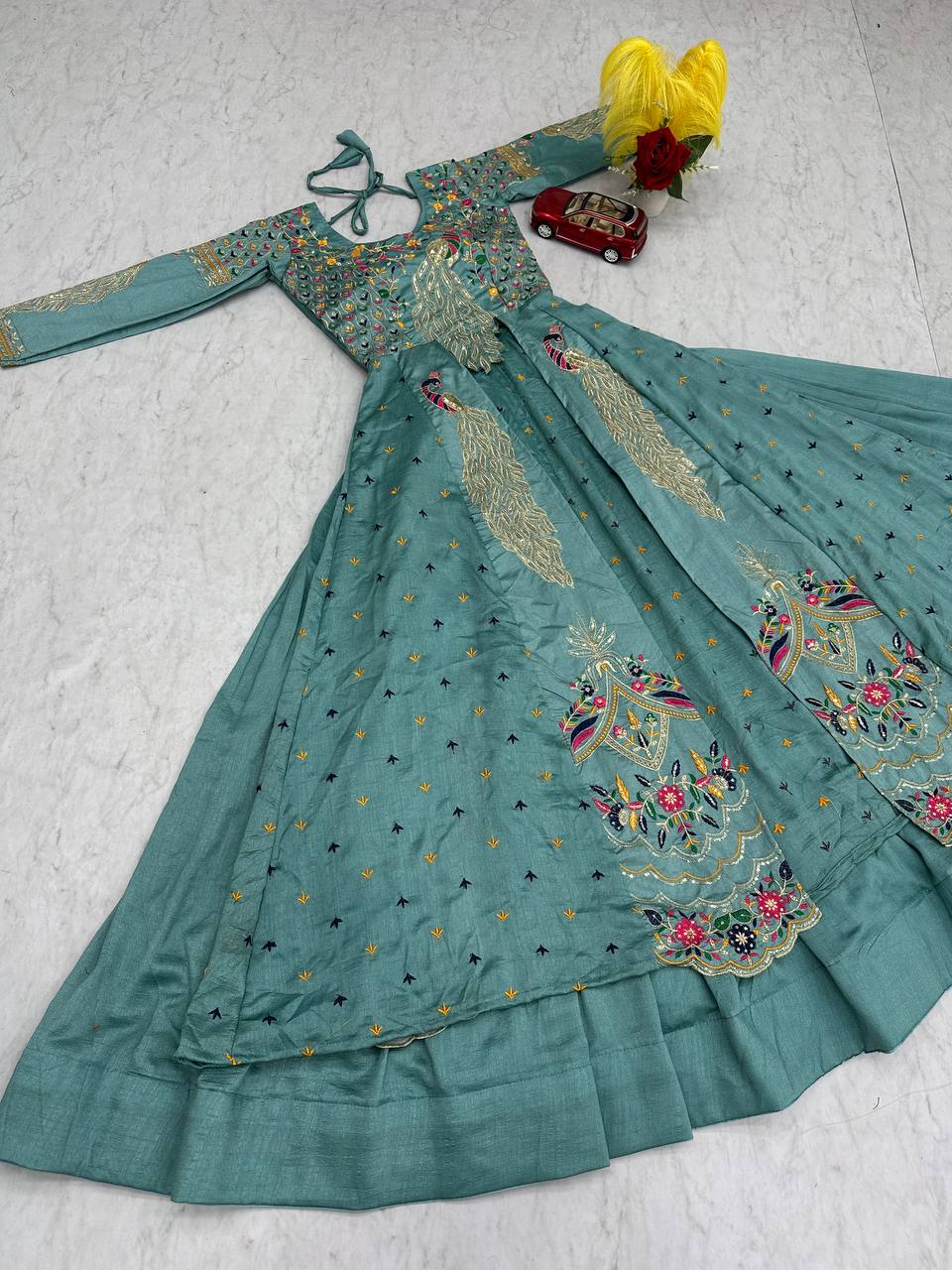 Festival Special Pure Vichitra Crop Top with Shrug Lehenga Set – Heavy Embroidery