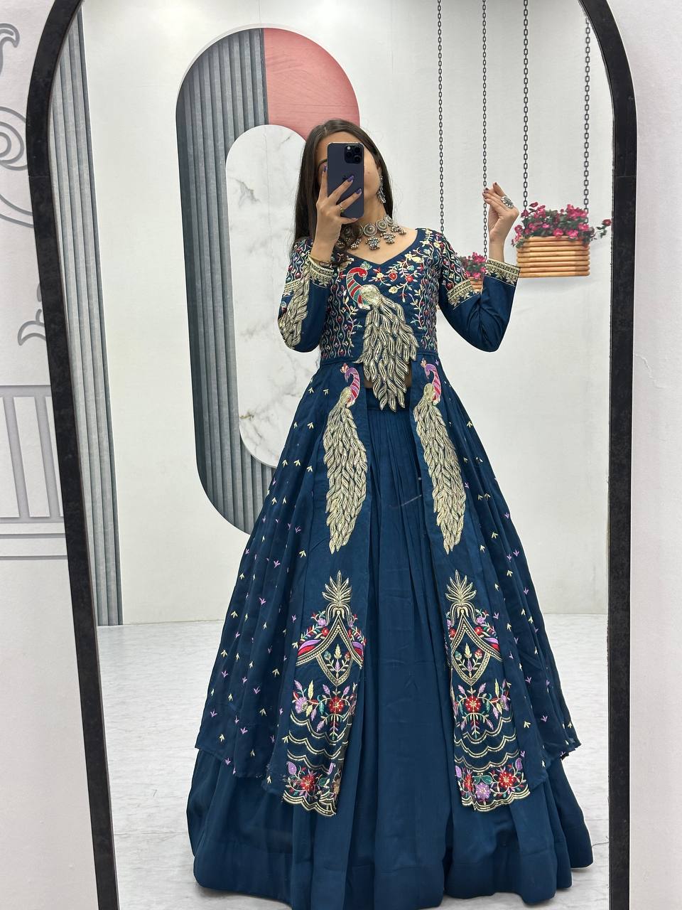 Festival Special Pure Vichitra Crop Top with Shrug Lehenga Set – Heavy Embroidery