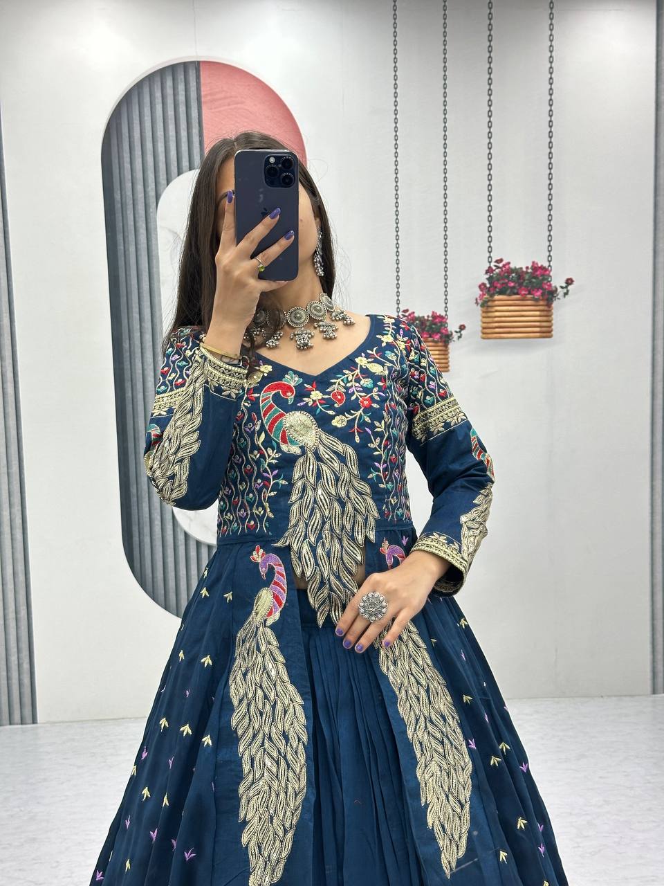 Festival Special Pure Vichitra Crop Top with Shrug Lehenga Set – Heavy Embroidery