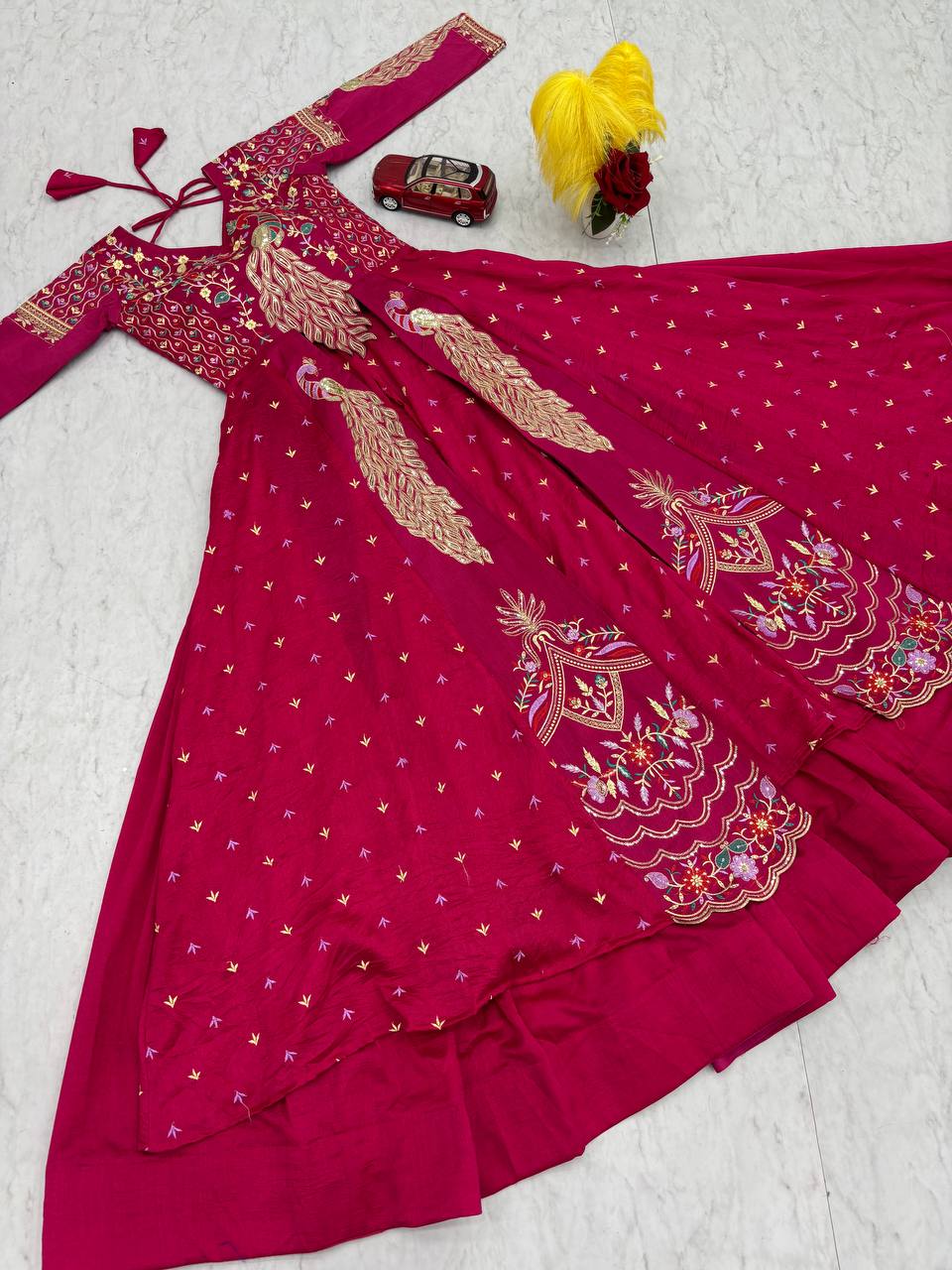 Festival Special Pure Vichitra Crop Top with Shrug Lehenga Set – Heavy Embroidery