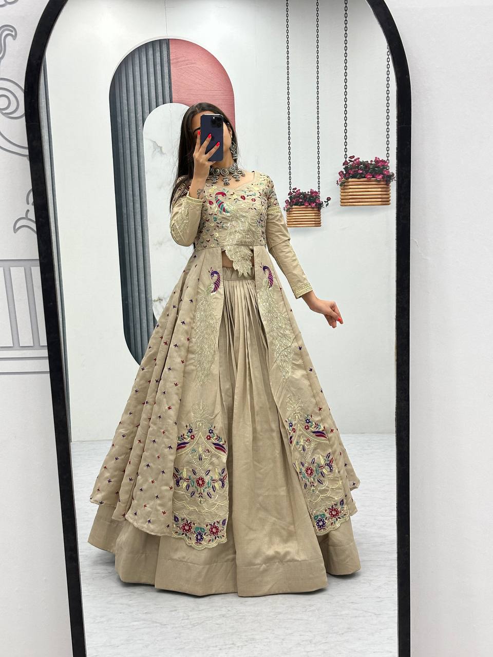 Festival Special Pure Vichitra Crop Top with Shrug Lehenga Set – Heavy Embroidery