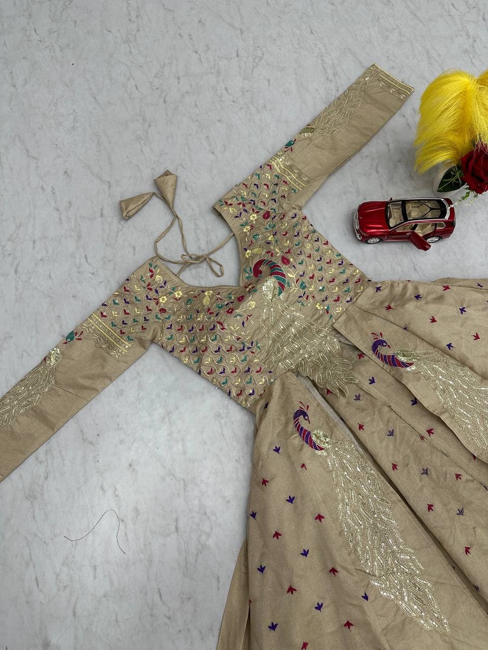 Festival Special Pure Vichitra Crop Top with Shrug Lehenga Set – Heavy Embroidery