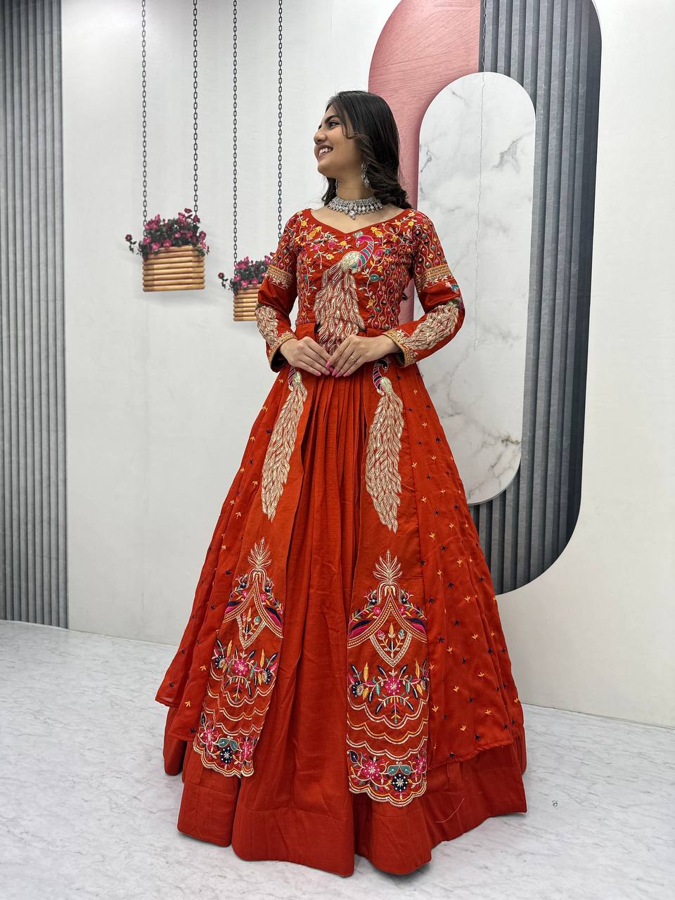 Festival Special Pure Vichitra Crop Top with Shrug Lehenga Set – Heavy Embroidery