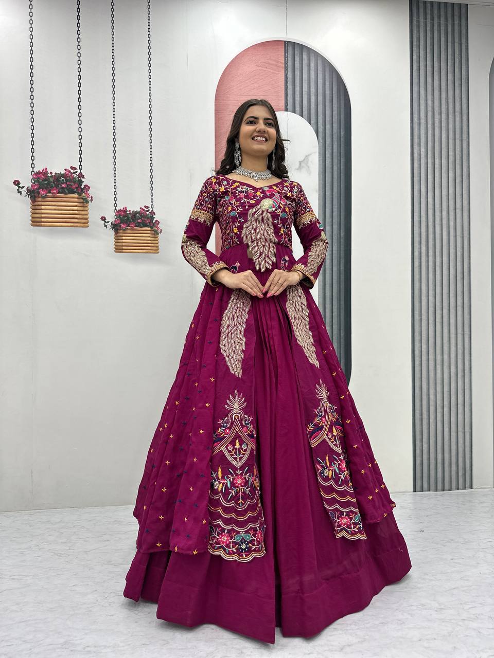 Festival Special Pure Vichitra Crop Top with Shrug Lehenga Set – Heavy Embroidery