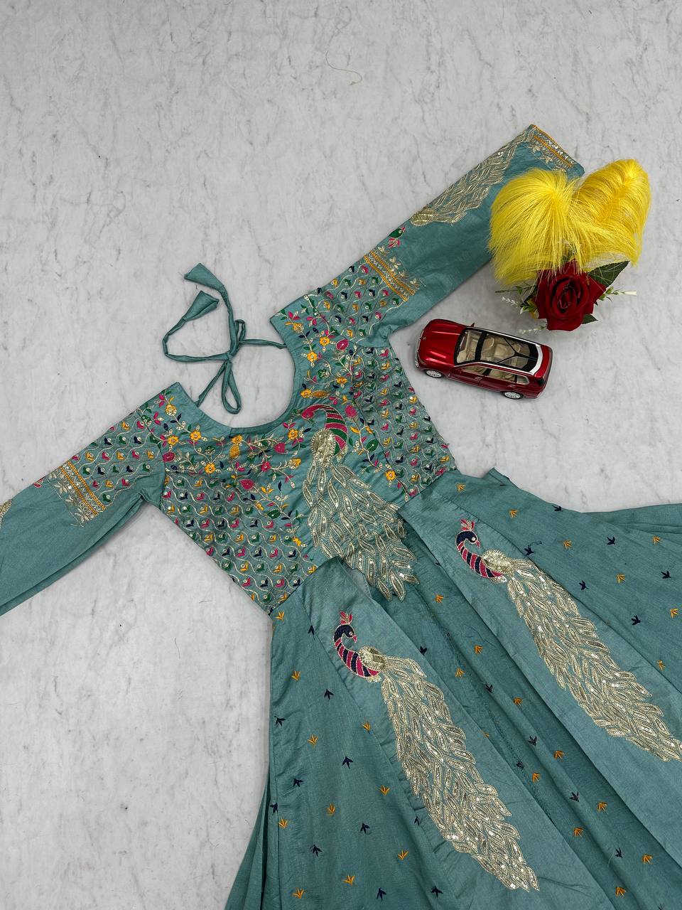 Festival Special Pure Vichitra Crop Top with Shrug Lehenga Set – Heavy Embroidery