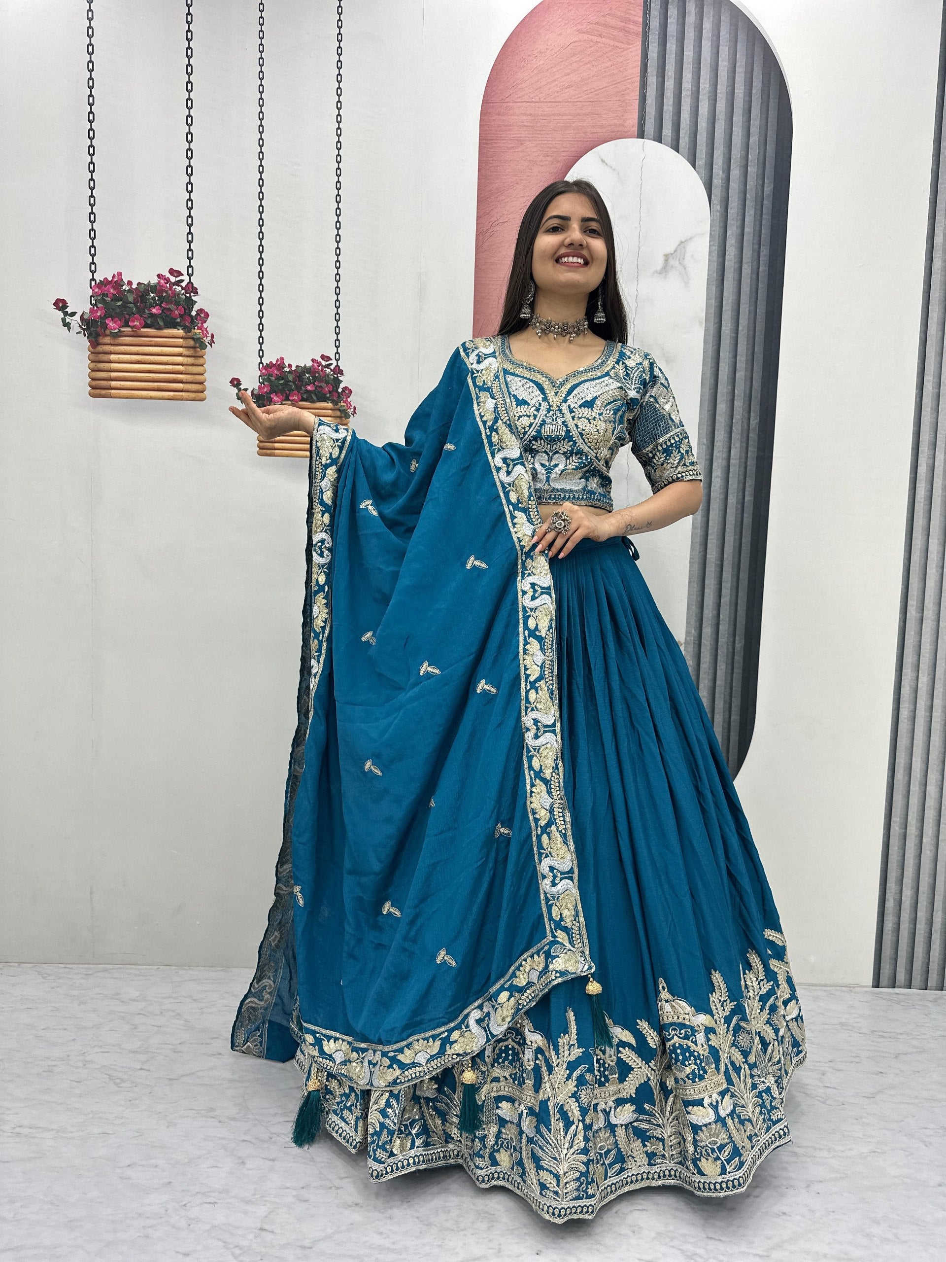 Festival Wear Chinon Lehenga Choli with Heavy Embroidery & Sequence Work