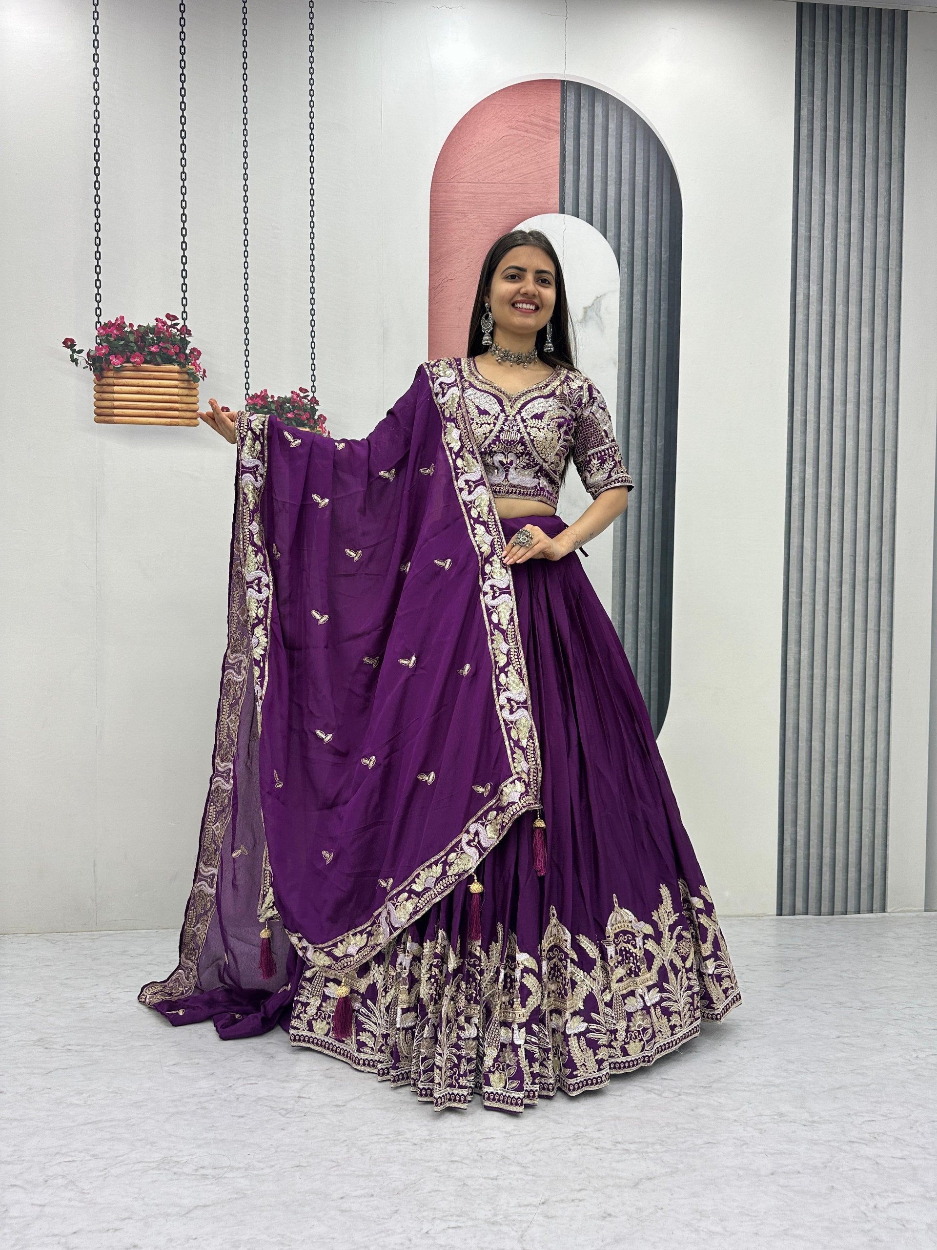 Festival Wear Chinon Lehenga Choli with Heavy Embroidery & Sequence Work