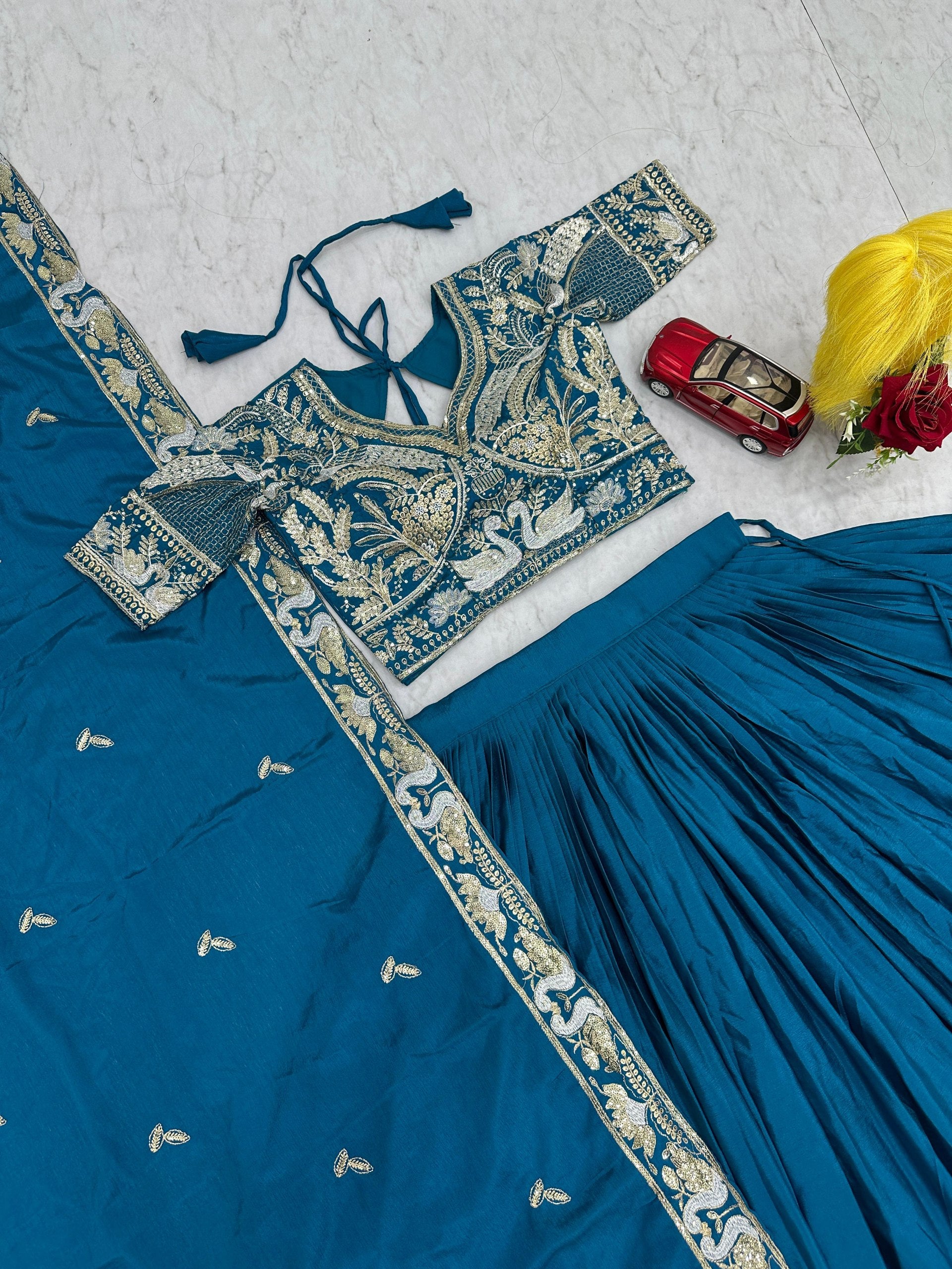 Festival Wear Chinon Lehenga Choli with Heavy Embroidery & Sequence Work