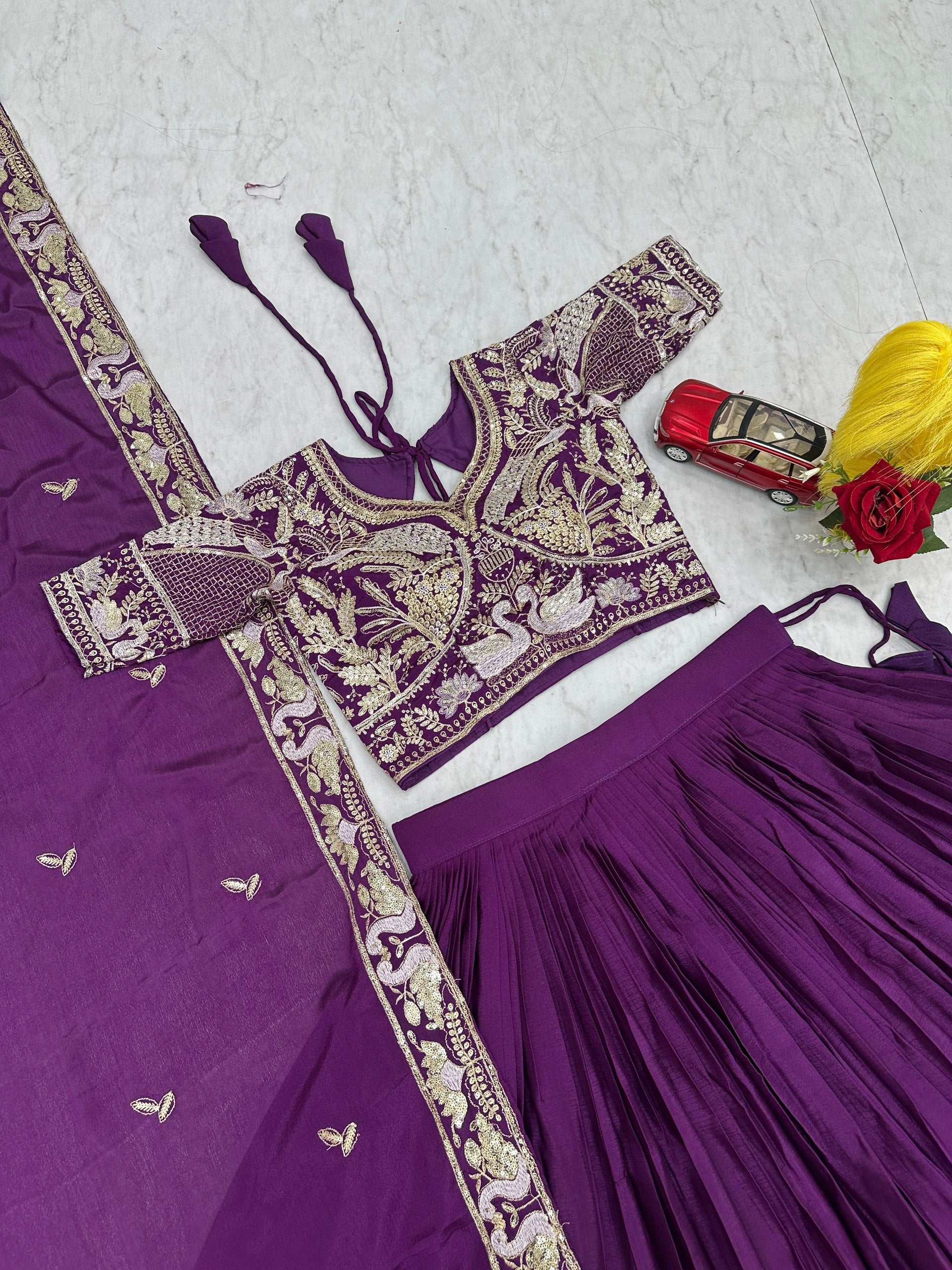 Festival Wear Chinon Lehenga Choli with Heavy Embroidery & Sequence Work