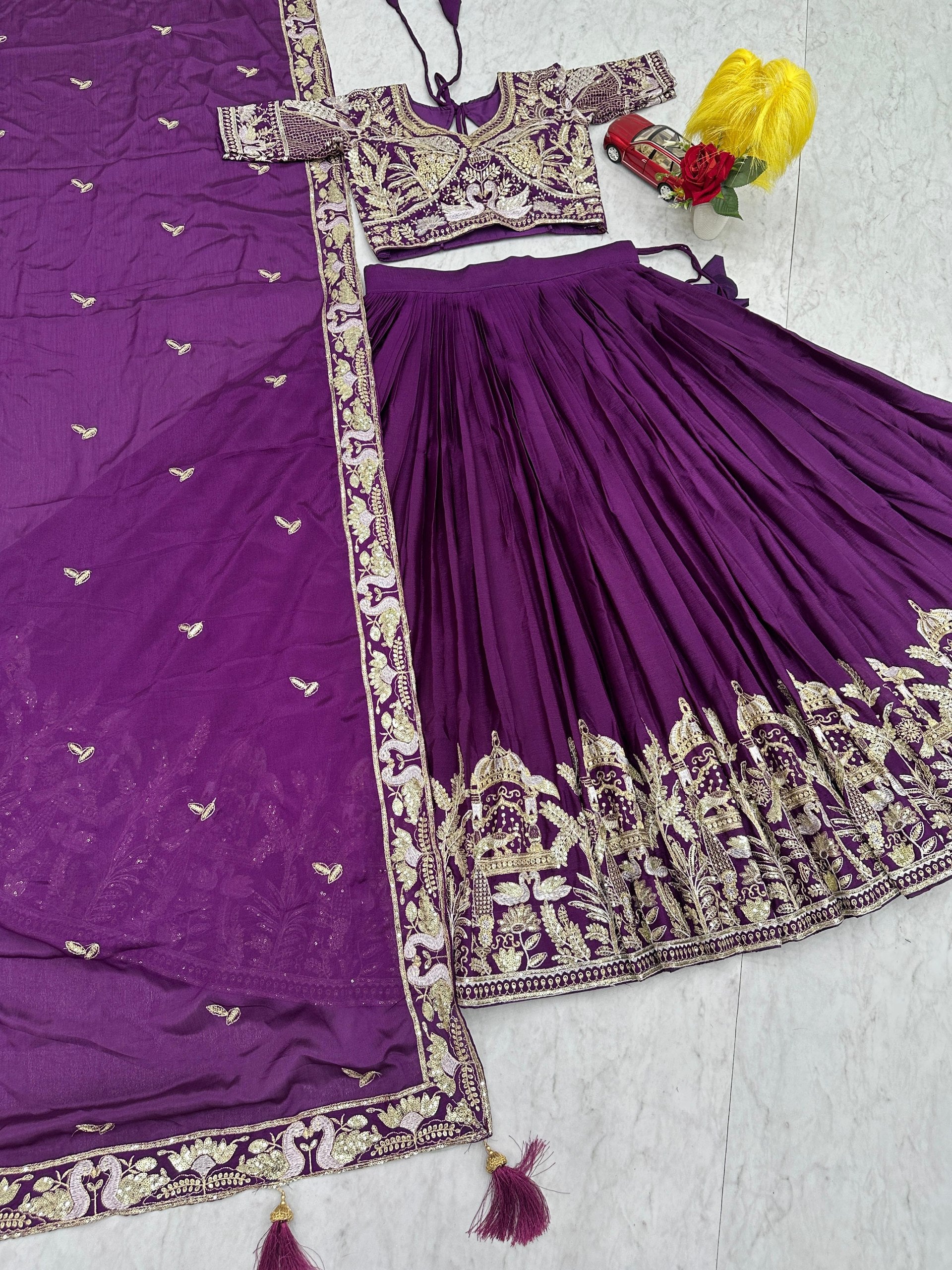 Festival Wear Chinon Lehenga Choli with Heavy Embroidery & Sequence Work