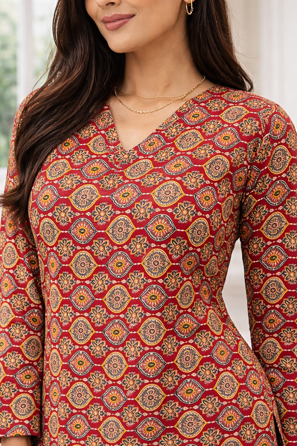Premium Daily Wear Pure Cotton Digital Printed Tunic – Red Colour