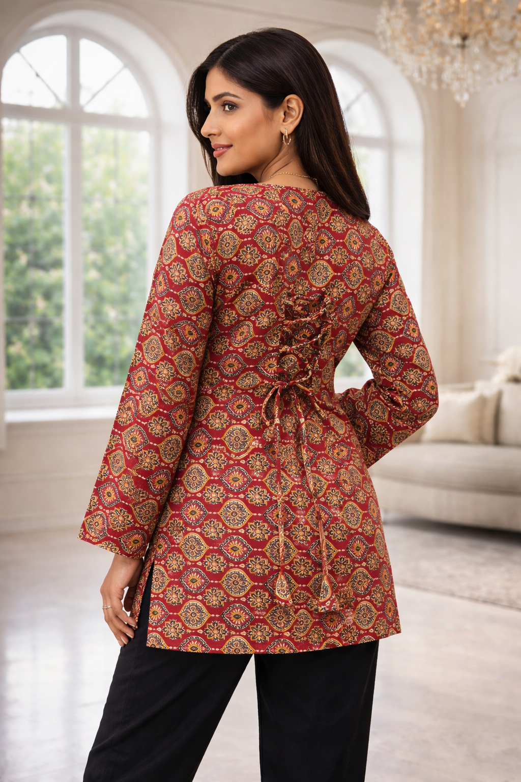 Premium Daily Wear Pure Cotton Digital Printed Tunic – Red Colour