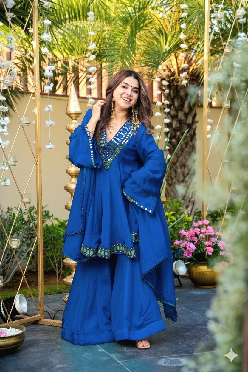 New Designer Party Wear Top Plazzo and Dupatta Real mirror work Set