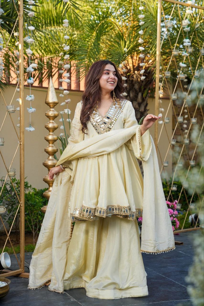 New Designer Party Wear Top Plazzo and Dupatta Real mirror work Set