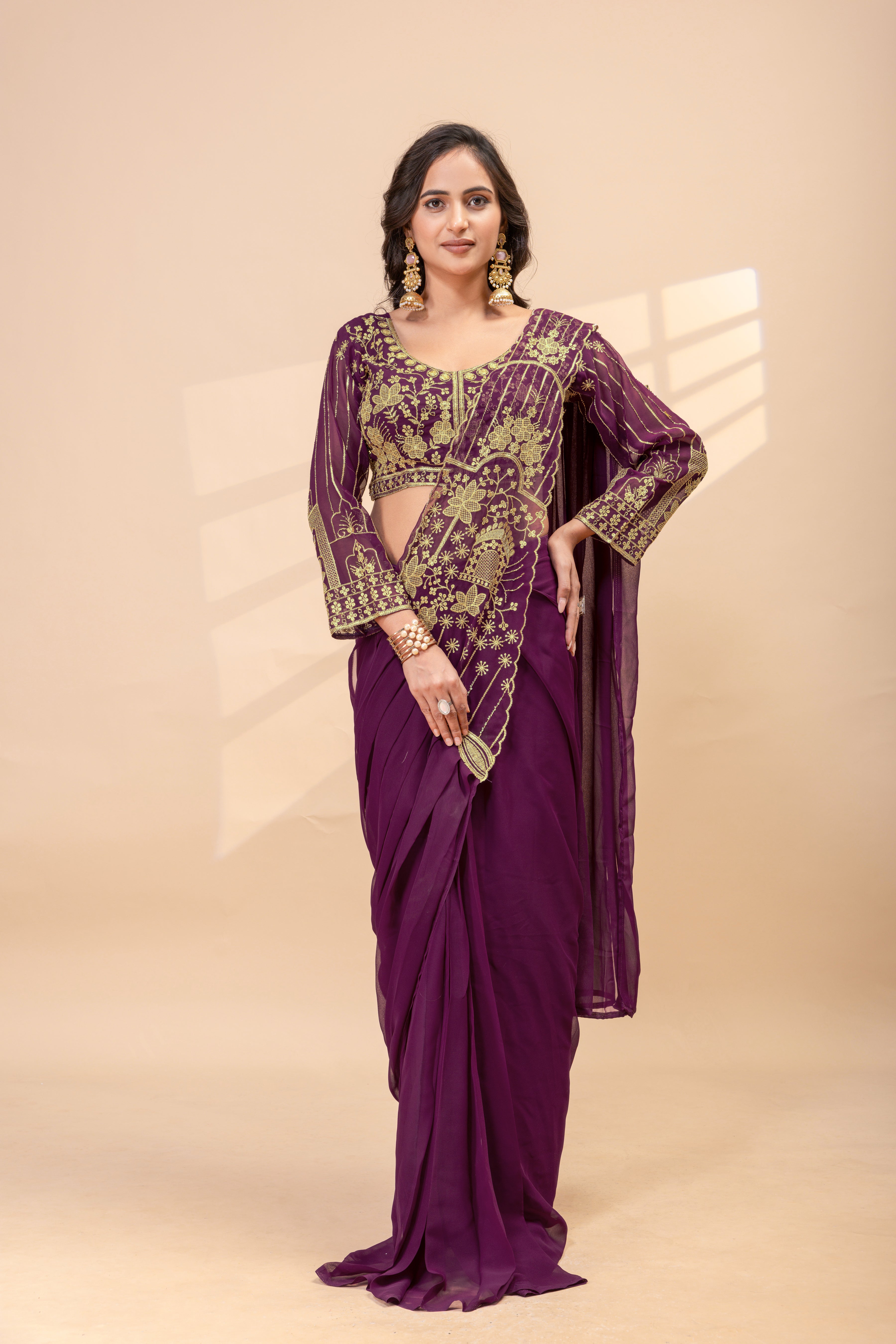 Women's Trending Ready to Wear Saree in Faux Georgette - Heavy Embroidery Work