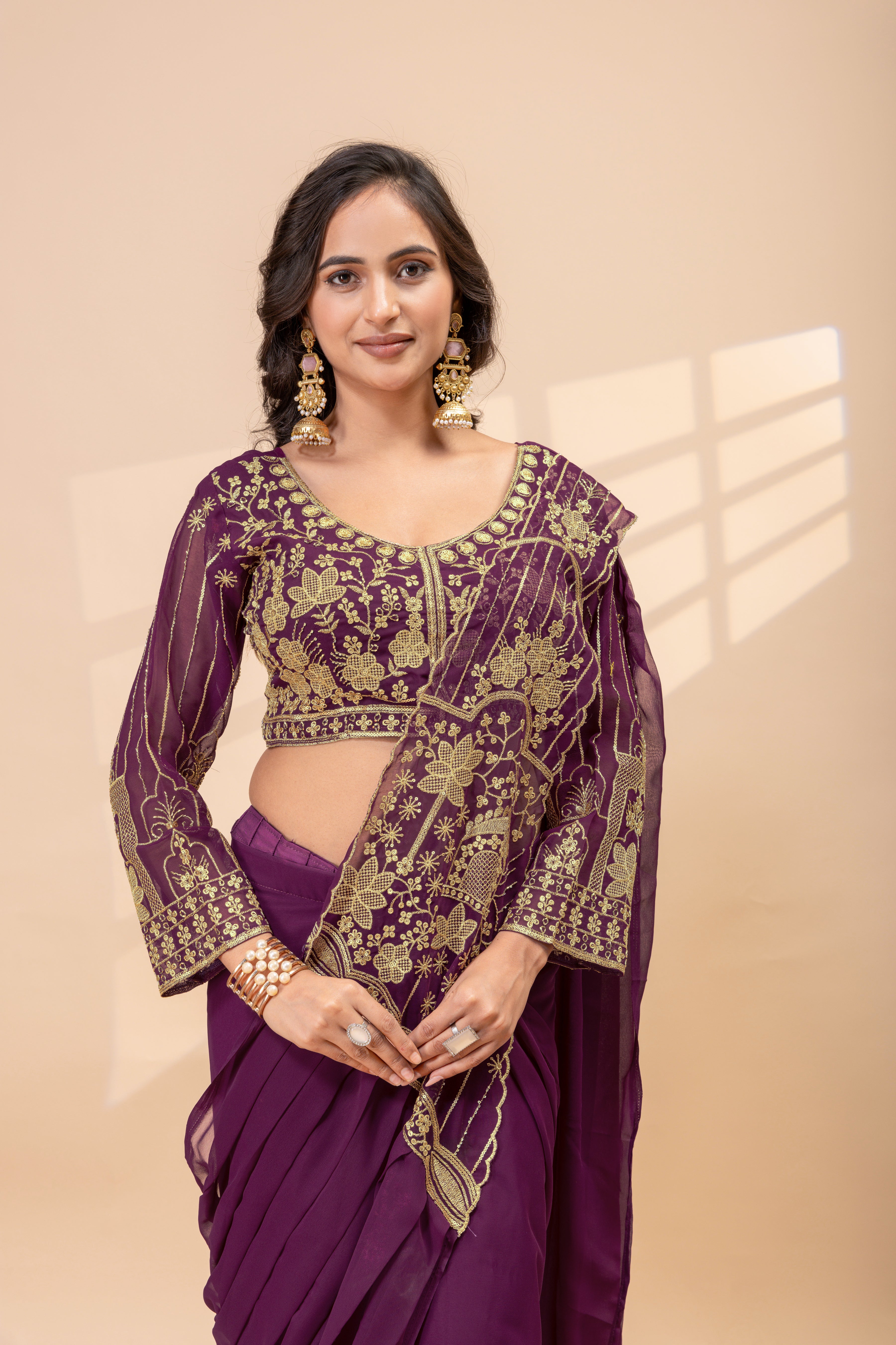 Women's Trending Ready to Wear Saree in Faux Georgette - Heavy Embroidery Work