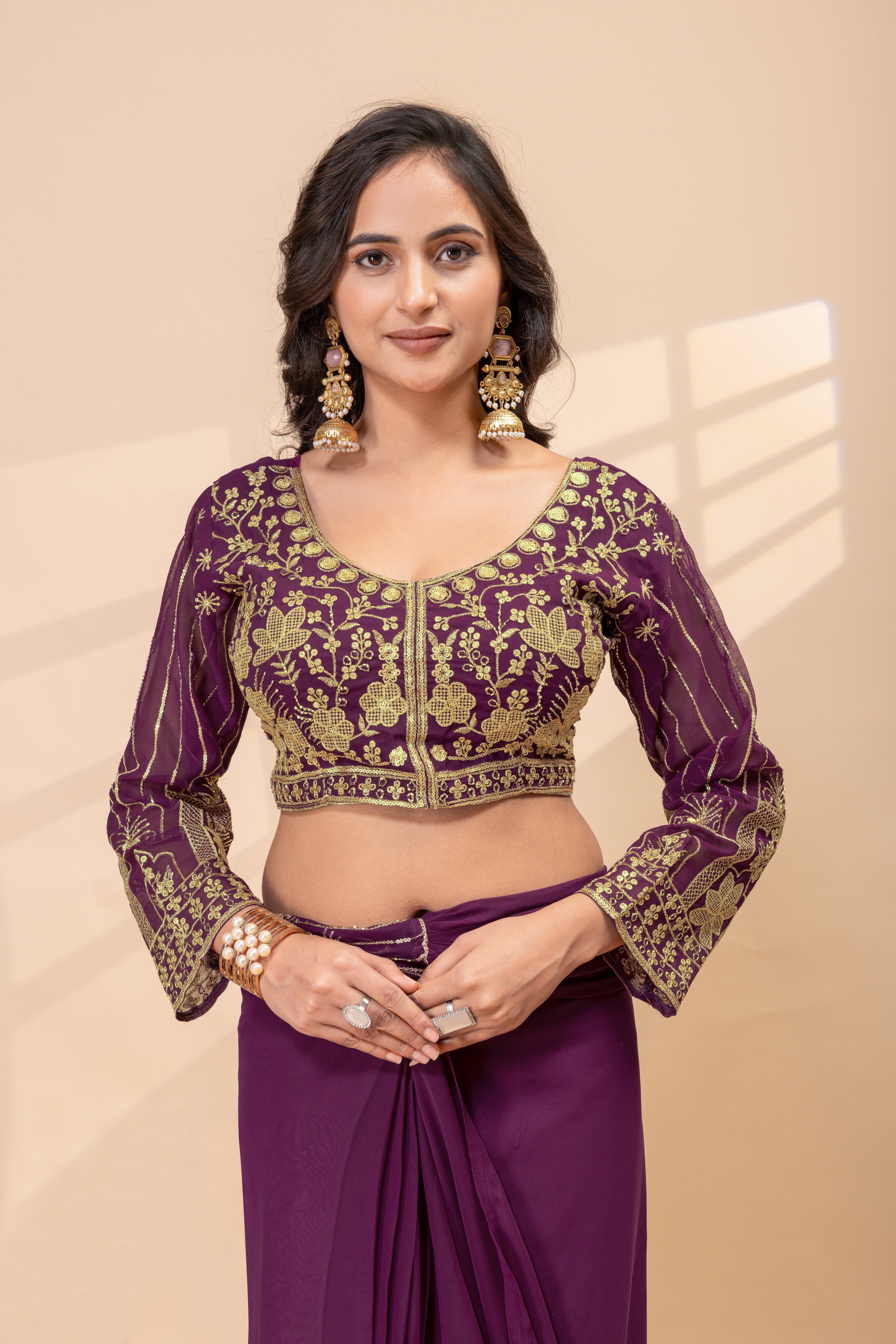 Women's Trending Ready to Wear Saree in Faux Georgette - Heavy Embroidery Work