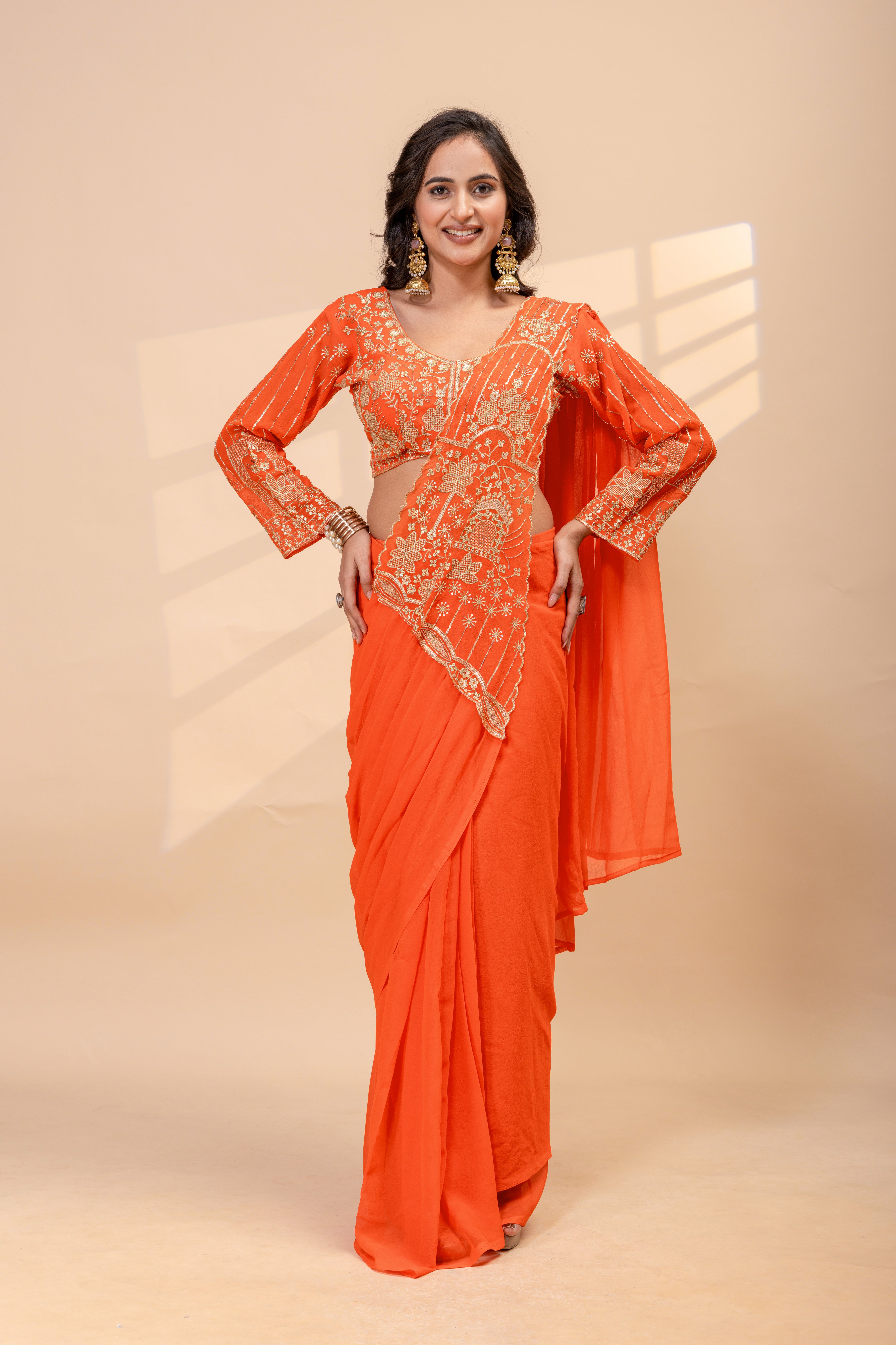 Women's Trending Ready to Wear Saree in Faux Georgette - Heavy Embroidery Work