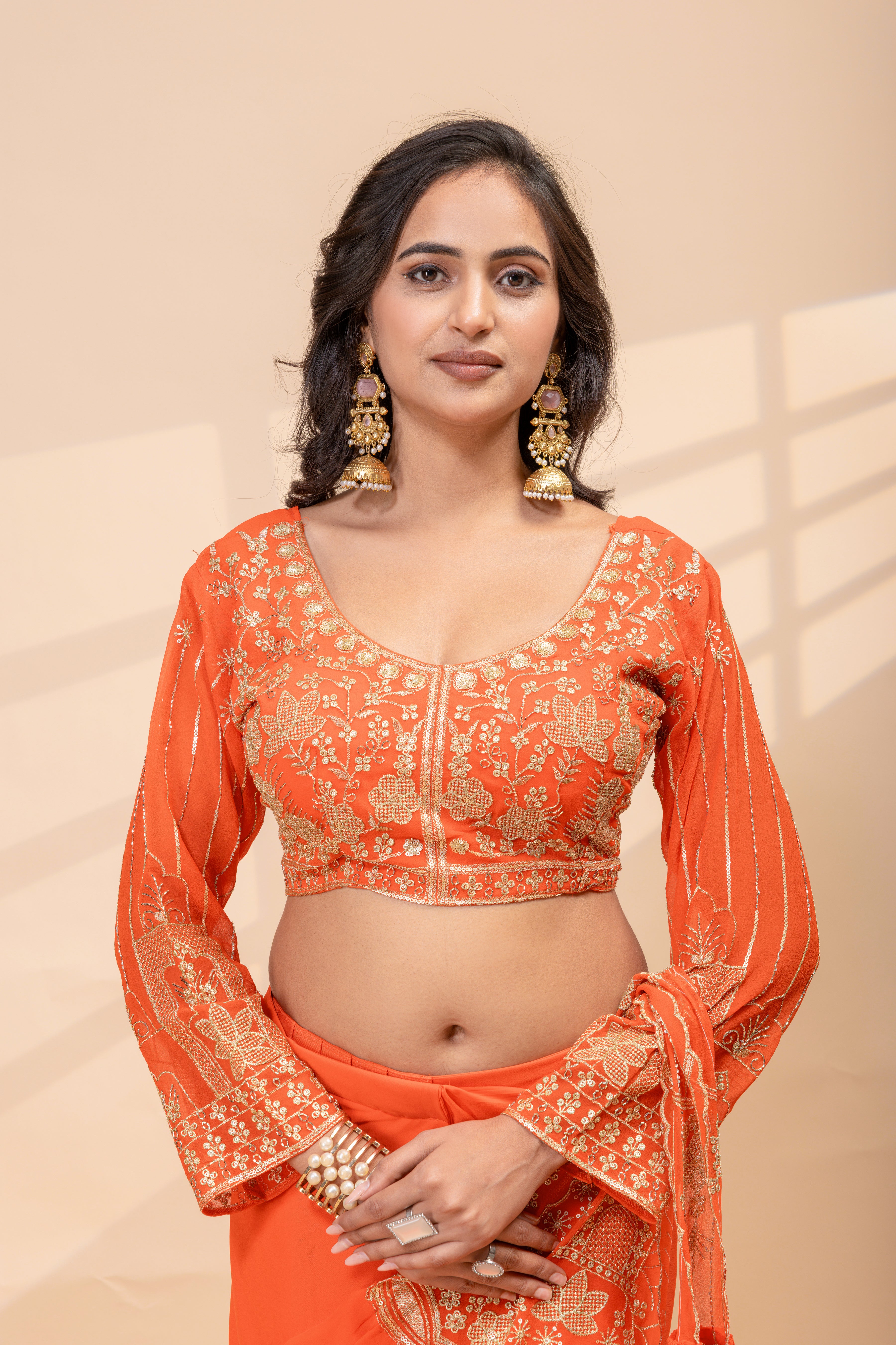 Women's Trending Ready to Wear Saree in Faux Georgette - Heavy Embroidery Work