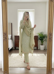 Festive Wear Olive Green Embroidered Suit Set