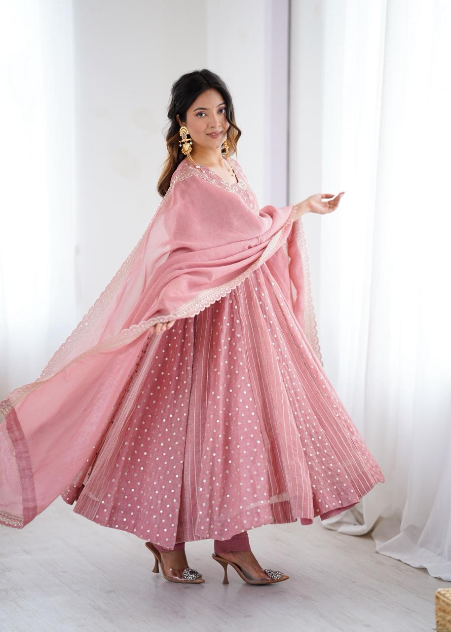 Embroidered Anarkali Gown Set with Dupatta