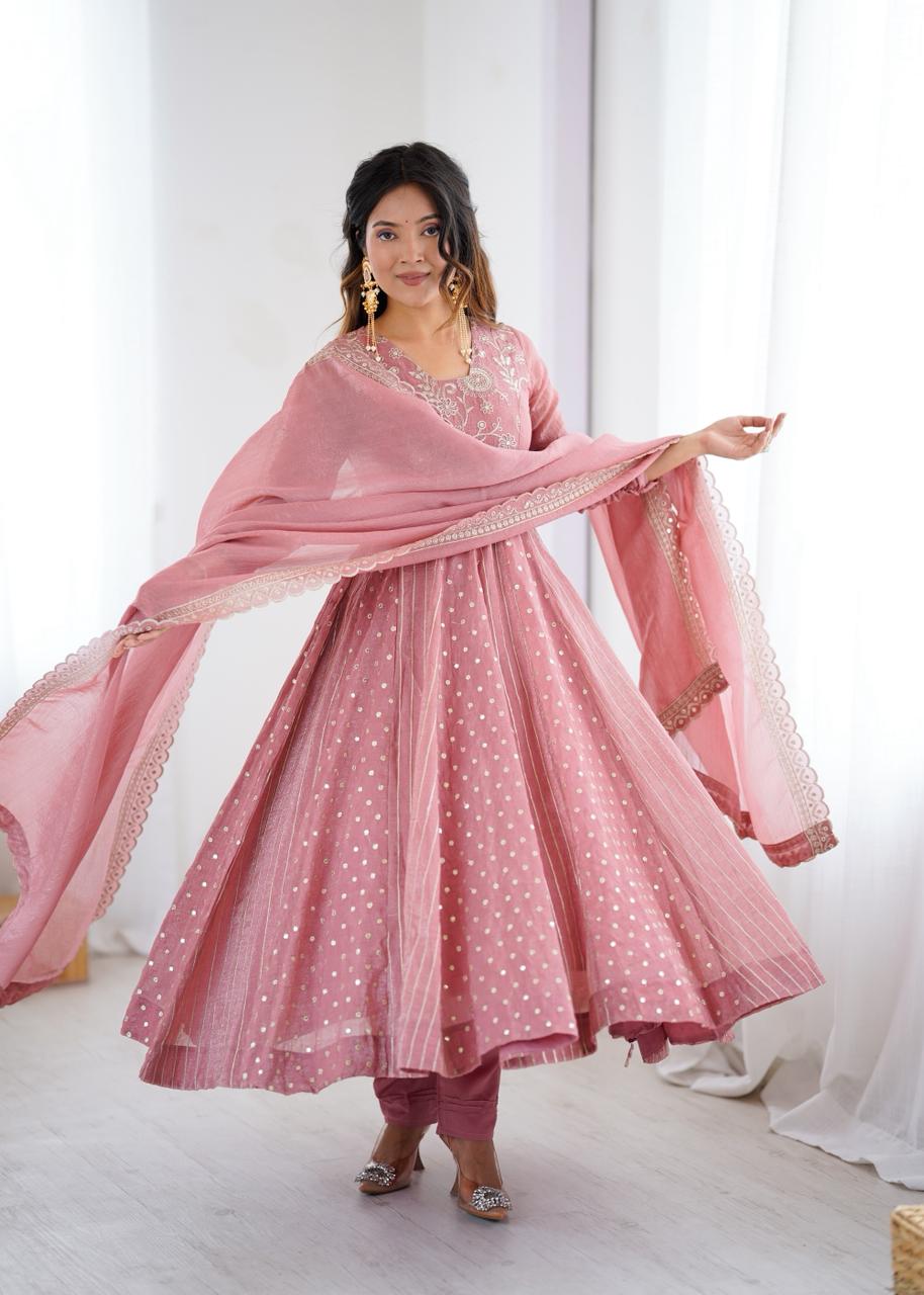 Embroidered Anarkali Gown Set with Dupatta