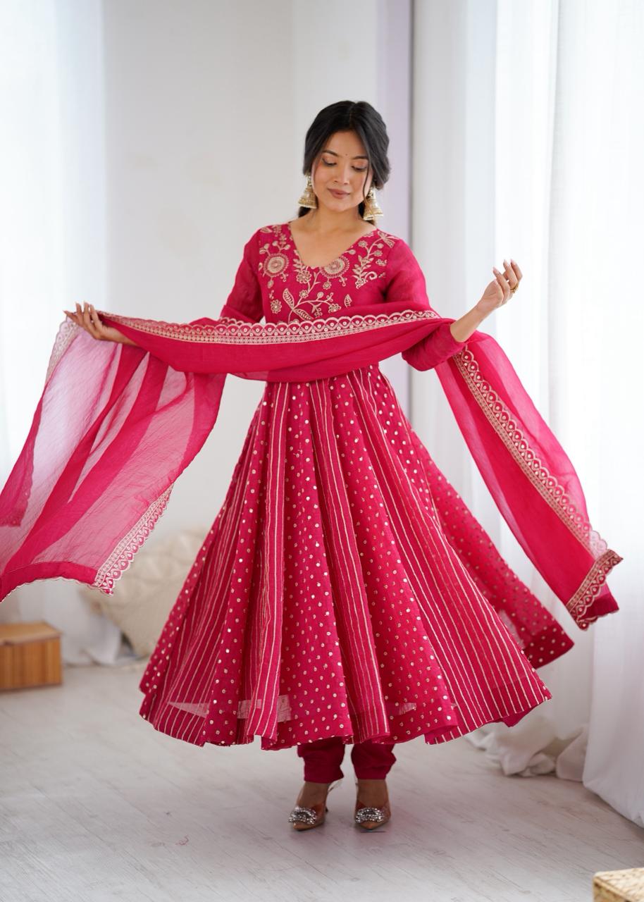 Embroidered Anarkali Gown Set with Dupatta