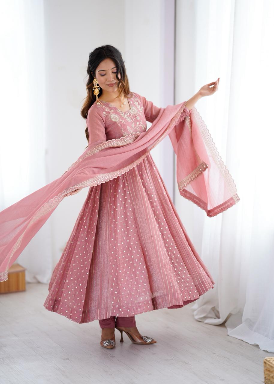 Embroidered Anarkali Gown Set with Dupatta
